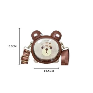 Cute Bear Double Drinking Cup Portable Straw Water Bottle